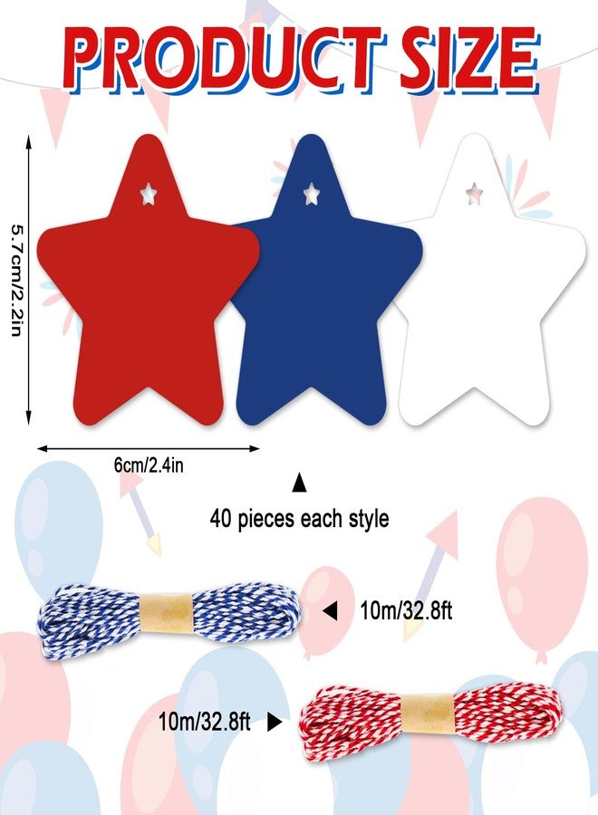 وولاين مجموعة Whaline من 120 قطعة من بطاقات الهدايا على شكل نجوم، بطاقات ورقية وطنية، ملصقات معلقة بنجوم حمراء وزرقاء وبيضاء، ملصقات تهنئة بيوم الاستقلال (4 يوليو) مع لفتين من الخيط، مثالية لتزيين حفلات أعياد الميلاد وحفلات عيد الاستقلال. - Image 2